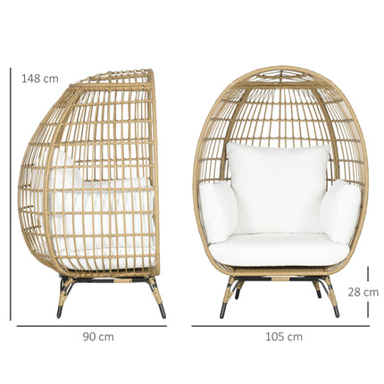 1 Seater PE Rattan Outdoor Egg Chair with Padded Cushions - Khaki