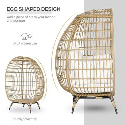 1 Seater PE Rattan Outdoor Egg Chair with Padded Cushions - Khaki