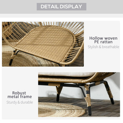 1 Seater PE Rattan Outdoor Egg Chair with Padded Cushions - Khaki