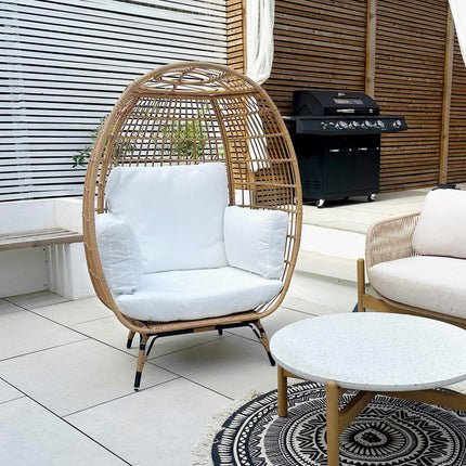 1 Seater PE Rattan Outdoor Egg Chair with Padded Cushions - Khaki