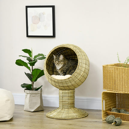 Raised Cat House with Detachable Top and Stand Cushion 41x71.5 cm - Yellow