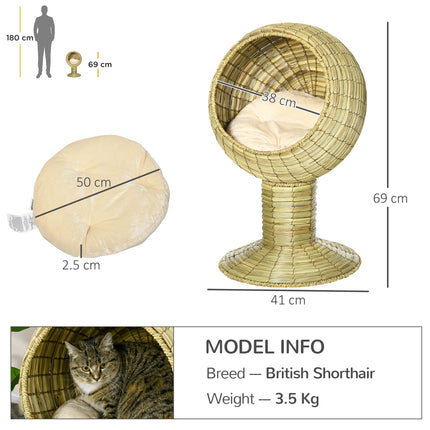 Raised Cat House with Detachable Top and Stand Cushion 41x71.5 cm - Yellow