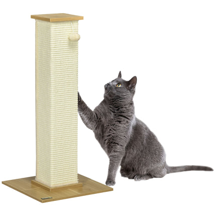 80 cm Sisal Rope Cat Scratching Post with Play Ball - Oak Tone Cream White