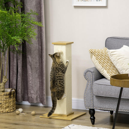 80 cm Sisal Rope Cat Scratching Post with Play Ball - Oak Tone Cream White
