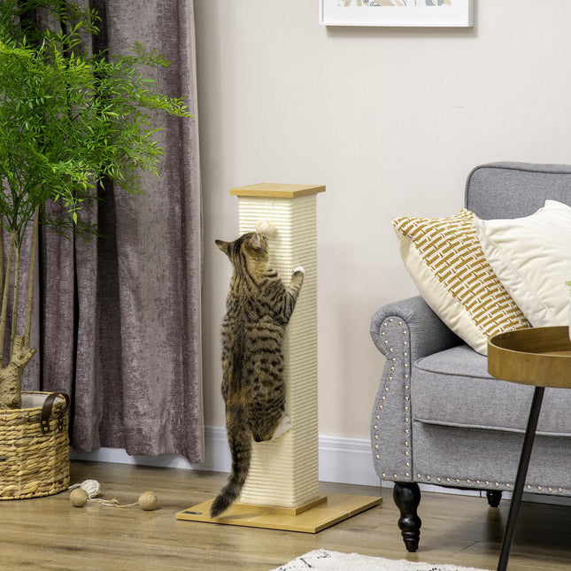80 cm Sisal Rope Cat Scratching Post with Play Ball - Oak Tone Cream White