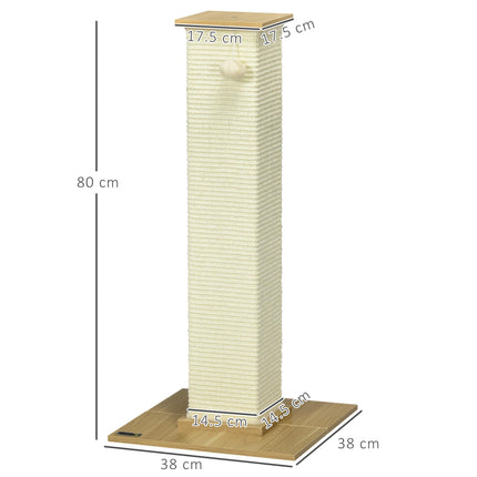 80 cm Sisal Rope Cat Scratching Post with Play Ball - Oak Tone Cream White