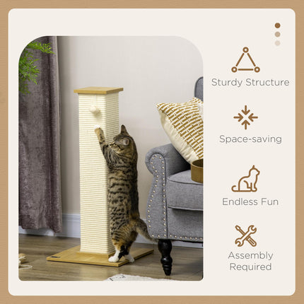 80 cm Sisal Rope Cat Scratching Post with Play Ball - Oak Tone Cream White