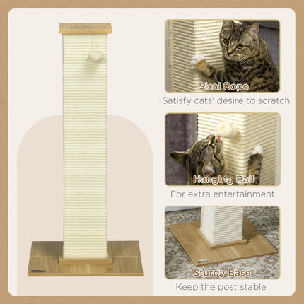 80 cm Sisal Rope Cat Scratching Post with Play Ball - Oak Tone Cream White