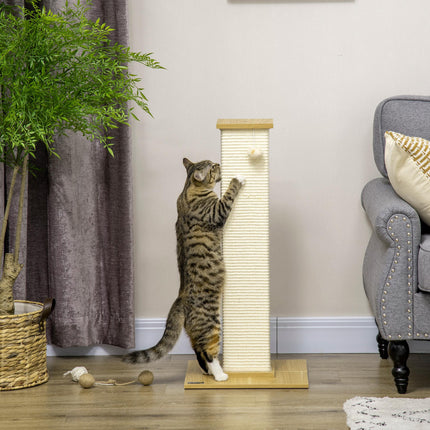 80 cm Sisal Rope Cat Scratching Post with Play Ball - Oak Tone Cream White