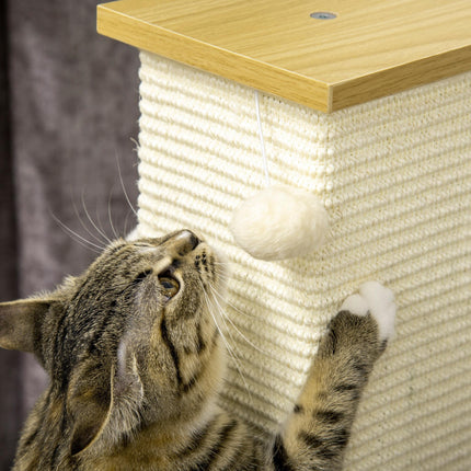 80 cm Sisal Rope Cat Scratching Post with Play Ball - Oak Tone Cream White