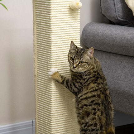 80 cm Sisal Rope Cat Scratching Post with Play Ball - Oak Tone Cream White