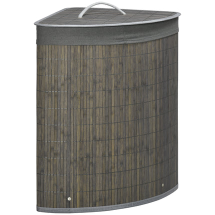 Bamboo Laundry Basket with Lid 55L Corner Hamper with Removable Washable Lining - Grey