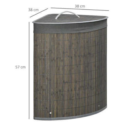 Bamboo Laundry Basket with Lid 55L Corner Hamper with Removable Washable Lining - Grey