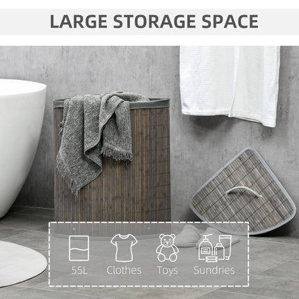 Bamboo Laundry Basket with Lid 55L Corner Hamper with Removable Washable Lining - Grey