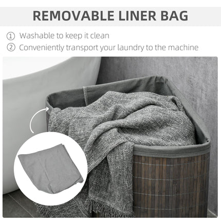 Bamboo Laundry Basket with Lid 55L Corner Hamper with Removable Washable Lining - Grey