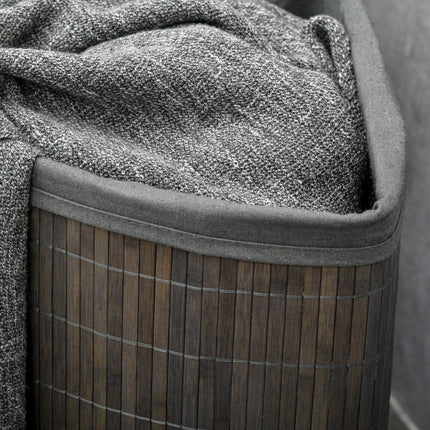 Bamboo Laundry Basket with Lid 55L Corner Hamper with Removable Washable Lining - Grey