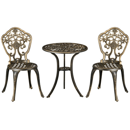3 Piece Cast Aluminium Garden Bistro Set for 2 with Parasol Hole - Bronze