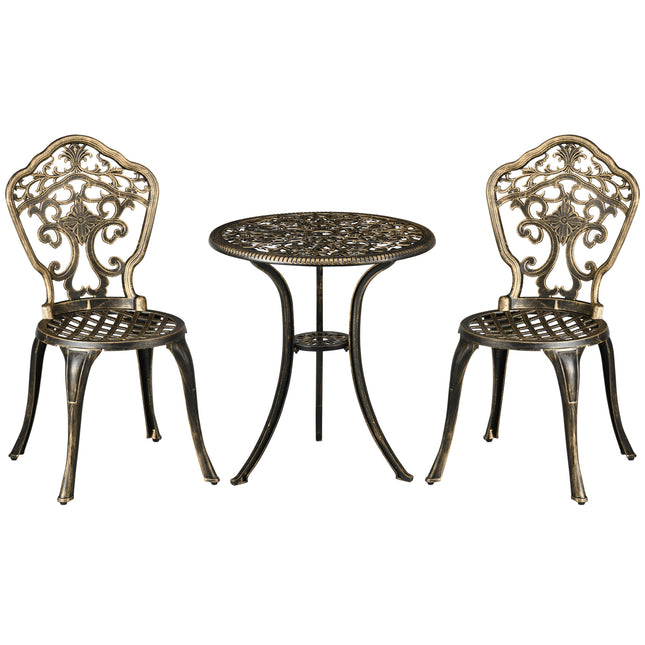 3 Piece Cast Aluminium Garden Bistro Set for 2 with Parasol Hole - Bronze