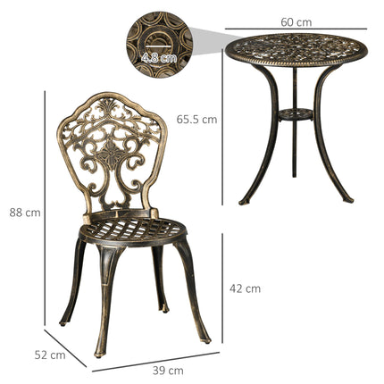 3 Piece Cast Aluminium Garden Bistro Set for 2 with Parasol Hole - Bronze