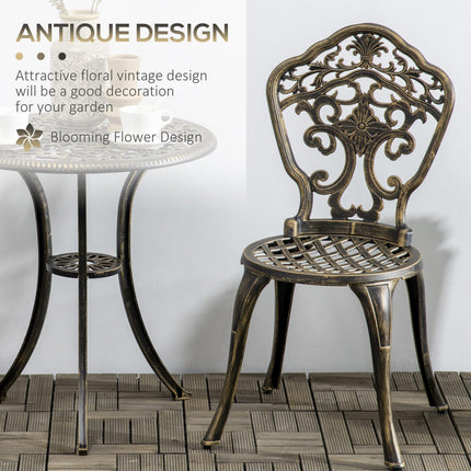 3 Piece Cast Aluminium Garden Bistro Set for 2 with Parasol Hole - Bronze