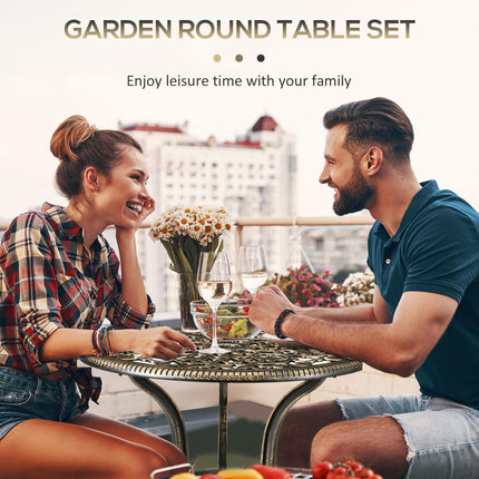 3 Piece Cast Aluminium Garden Bistro Set for 2 with Parasol Hole - Bronze