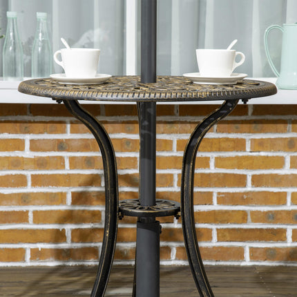 3 Piece Cast Aluminium Garden Bistro Set for 2 with Parasol Hole - Bronze