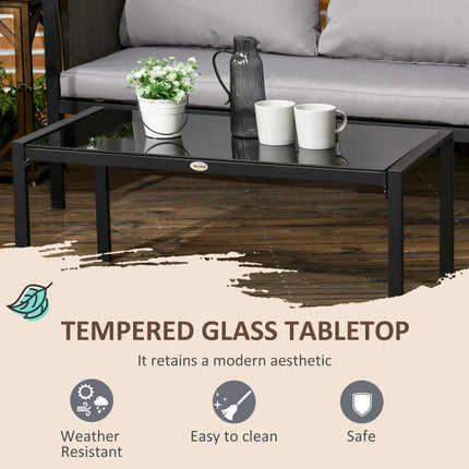 4 Piece Metal Garden Furniture Set with Cushions & Tempered Glass Table - Light Grey