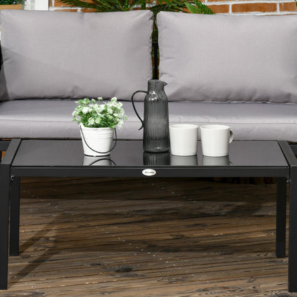 4 Piece Metal Garden Furniture Set with Cushions & Tempered Glass Table - Light Grey
