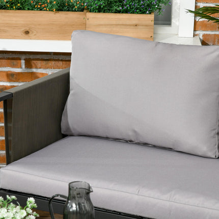 4 Piece Metal Garden Furniture Set with Cushions & Tempered Glass Table - Light Grey