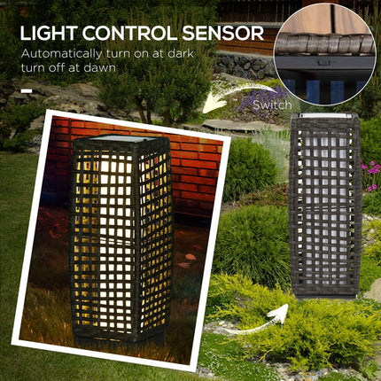 Outdoor Rattan Solar LED Lantern with Auto On/Off - Grey