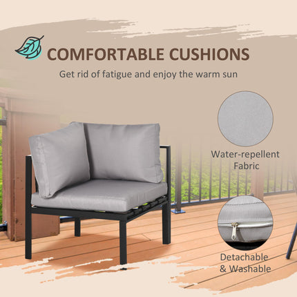 4 Piece Metal Garden Sofa Set with Tempered Glass Table - Light Grey