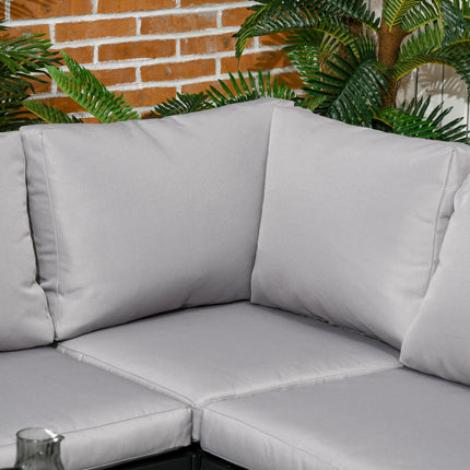 4 Piece Metal Garden Sofa Set with Tempered Glass Table - Light Grey