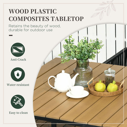 5 Piece PE Rattan Dining Set with Cushions and Wood Grain Table - Black