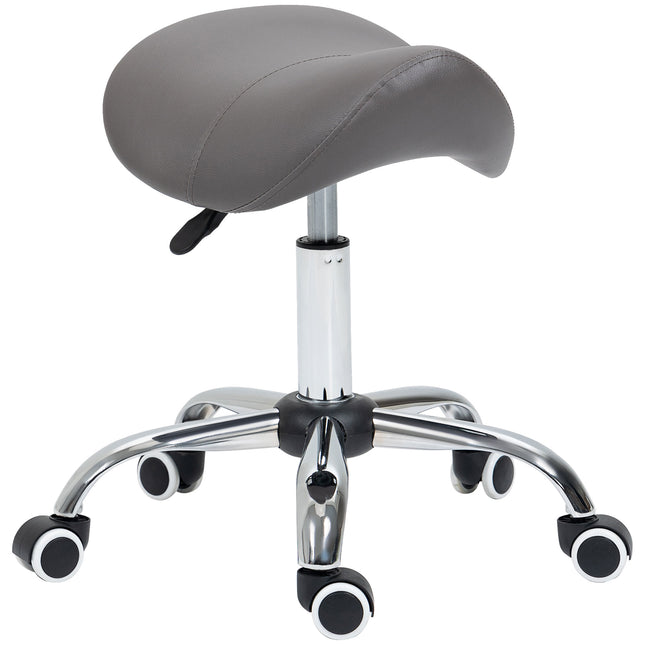 Cosmetic Salon Stool 360° Swivel Height Adjustable Hydraulic Rolling Saddle Chair - Grey