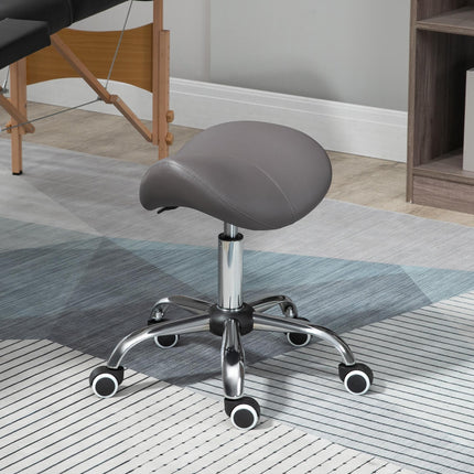 Cosmetic Salon Stool 360° Swivel Height Adjustable Hydraulic Rolling Saddle Chair - Grey