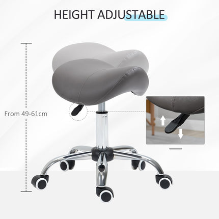 Cosmetic Salon Stool 360° Swivel Height Adjustable Hydraulic Rolling Saddle Chair - Grey
