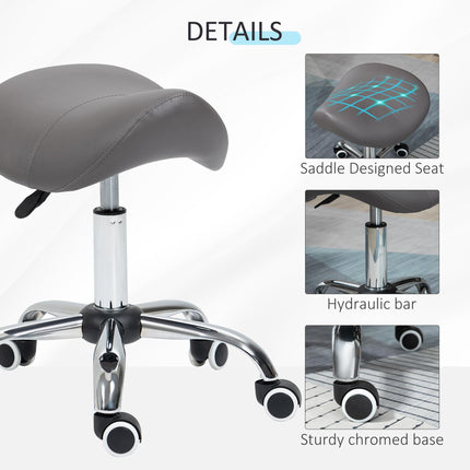 Cosmetic Salon Stool 360° Swivel Height Adjustable Hydraulic Rolling Saddle Chair - Grey
