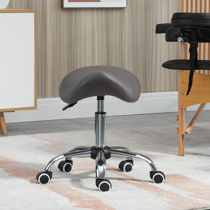 Cosmetic Salon Stool 360° Swivel Height Adjustable Hydraulic Rolling Saddle Chair - Grey