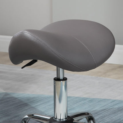 Cosmetic Salon Stool 360° Swivel Height Adjustable Hydraulic Rolling Saddle Chair - Grey