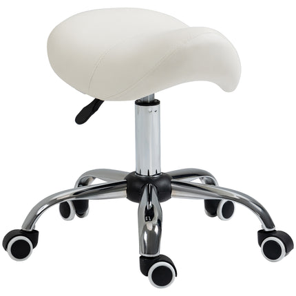 Height Adjustable 360° Rotating Cosmetic Salon Stool with Hydraulic Wheels - Cream