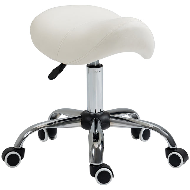 Height Adjustable 360° Rotating Cosmetic Salon Stool with Hydraulic Wheels - Cream