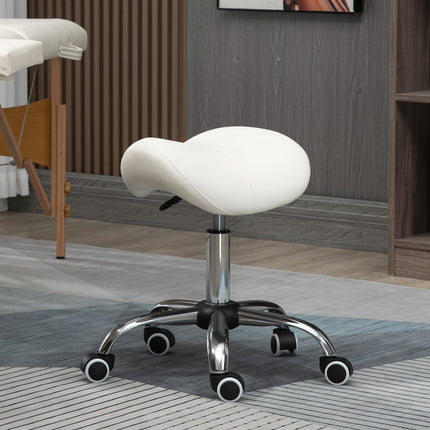 Height Adjustable 360° Rotating Cosmetic Salon Stool with Hydraulic Wheels - Cream