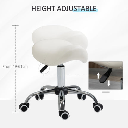 Height Adjustable 360° Rotating Cosmetic Salon Stool with Hydraulic Wheels - Cream