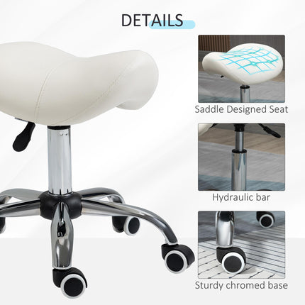 Height Adjustable 360° Rotating Cosmetic Salon Stool with Hydraulic Wheels - Cream