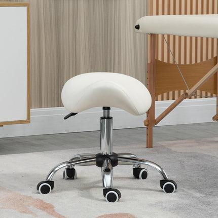 Height Adjustable 360° Rotating Cosmetic Salon Stool with Hydraulic Wheels - Cream