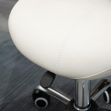 Height Adjustable 360° Rotating Cosmetic Salon Stool with Hydraulic Wheels - Cream