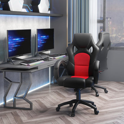 High Back Swivel Desk Chair with Wheels and Armrests for Home Office - Black & Red