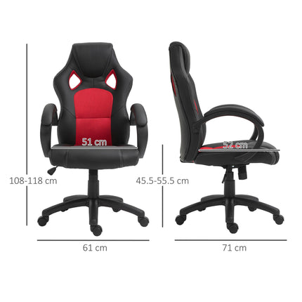 High Back Swivel Desk Chair with Wheels and Armrests for Home Office - Black & Red