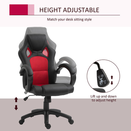 High Back Swivel Desk Chair with Wheels and Armrests for Home Office - Black & Red