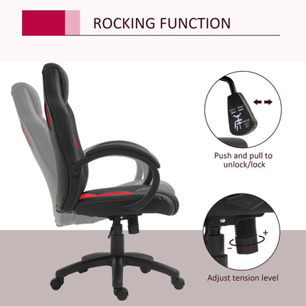 High Back Swivel Desk Chair with Wheels and Armrests for Home Office - Black & Red